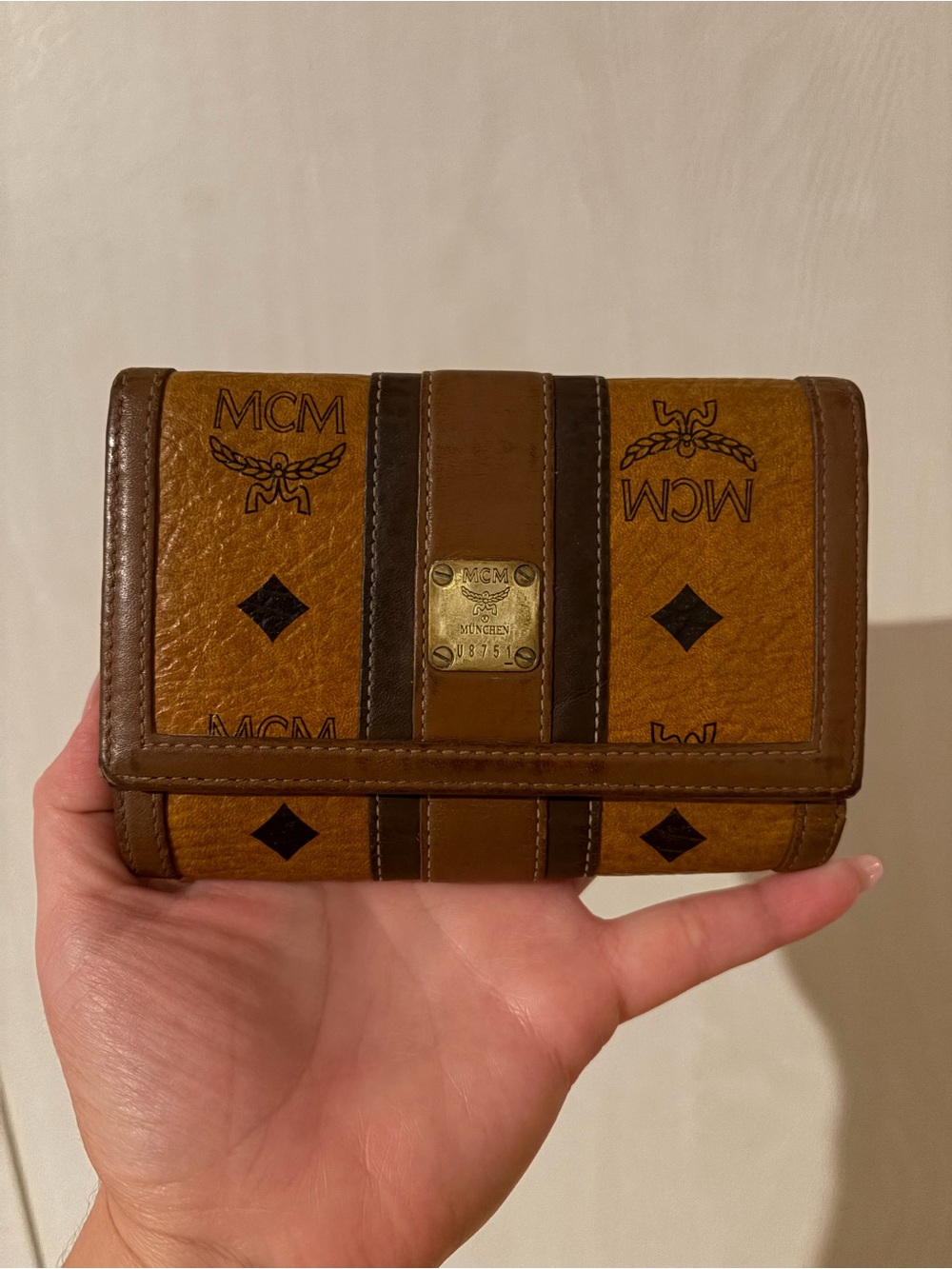MCM Cognac Visetos Logo Trifold Wallet